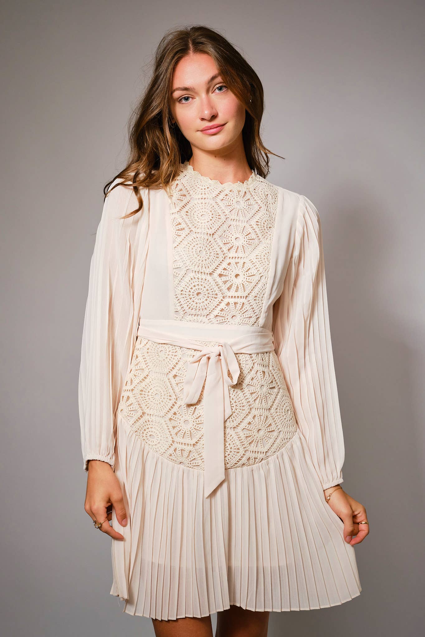 Lace Trim A-Line Blouse Dress