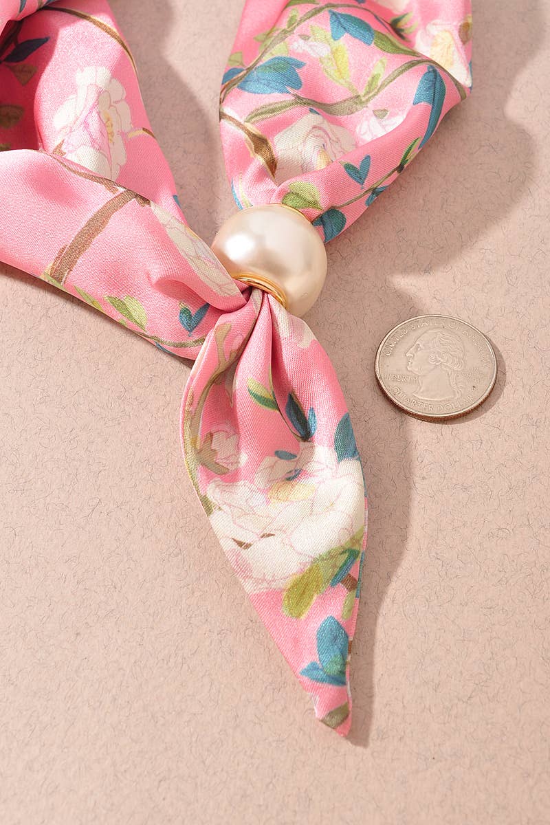 Floral Print Silk Scarf Necklace
