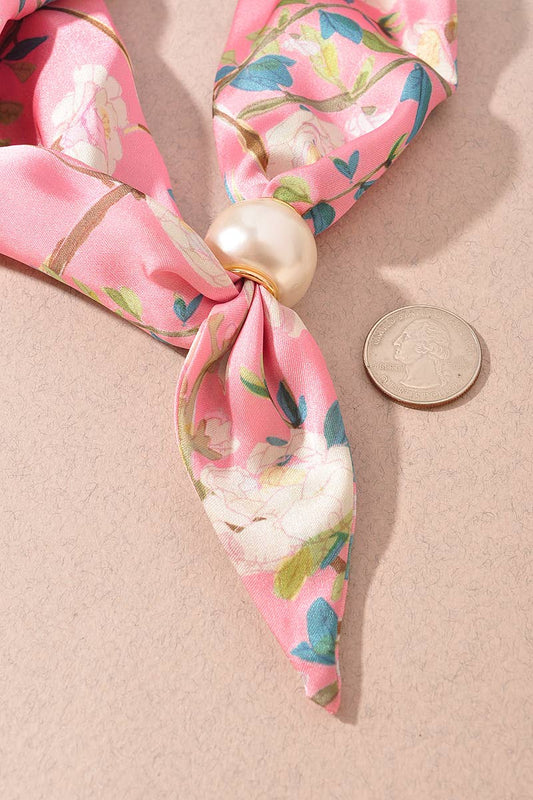 Floral Print Silk Scarf Necklace