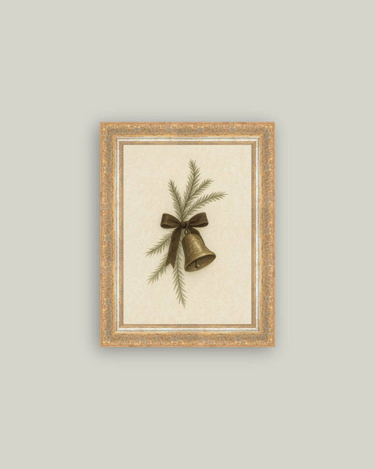 Bell with Pine Framed Antique Art
