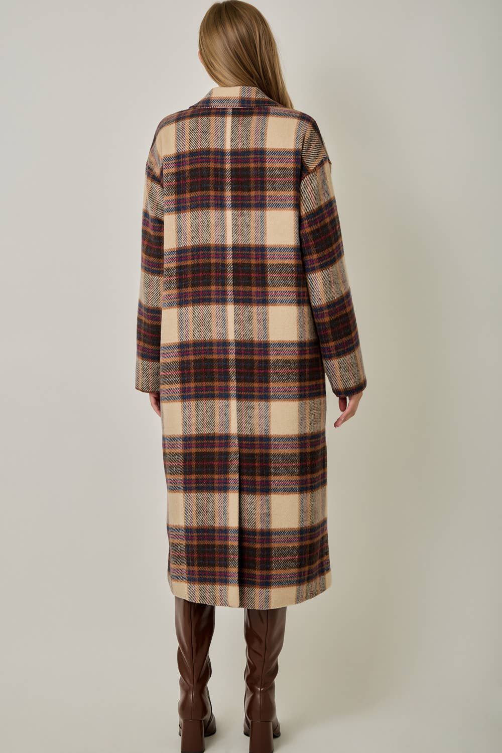Multi Plaid Wool Blend Long Coat