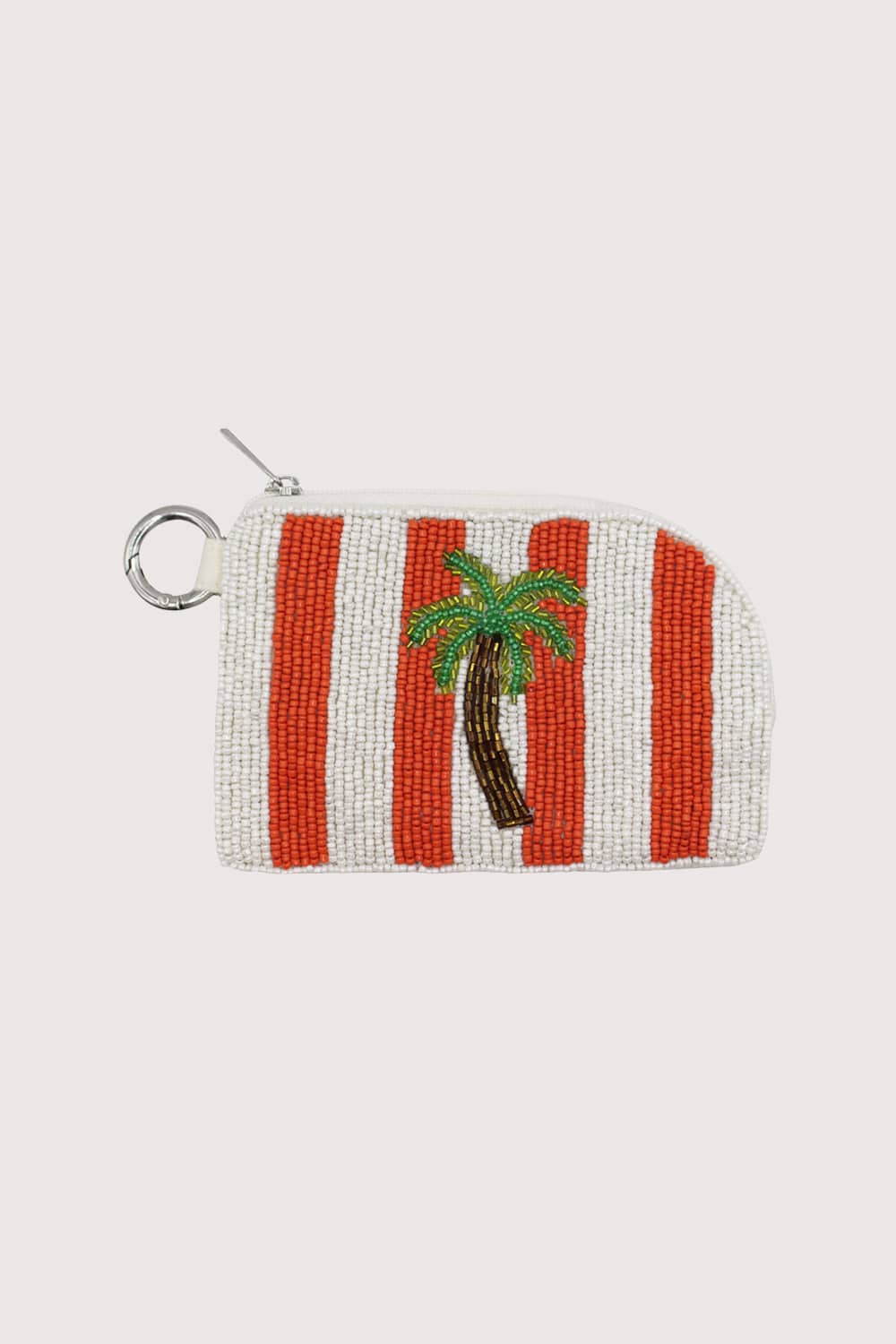Palm Tree Orange & White Stripes Beaded Keyring Coin Pouch