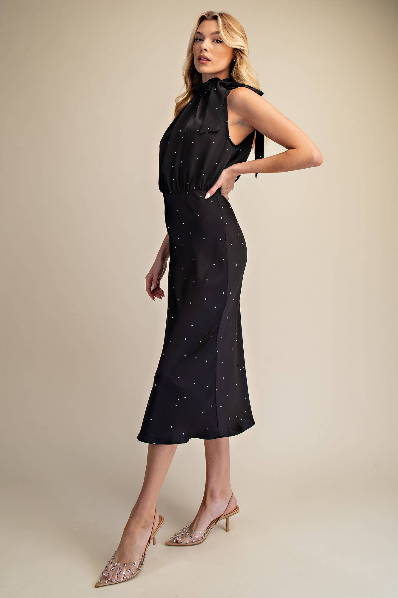 Ruffle Tie Neck Sleeveless Midi Dress