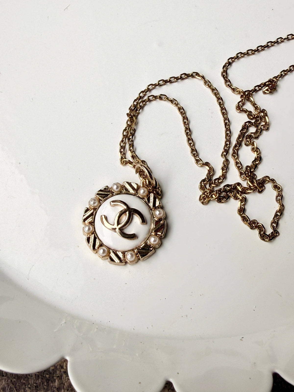 Upcycled Chanel Jeweled Edge Pendant Necklace