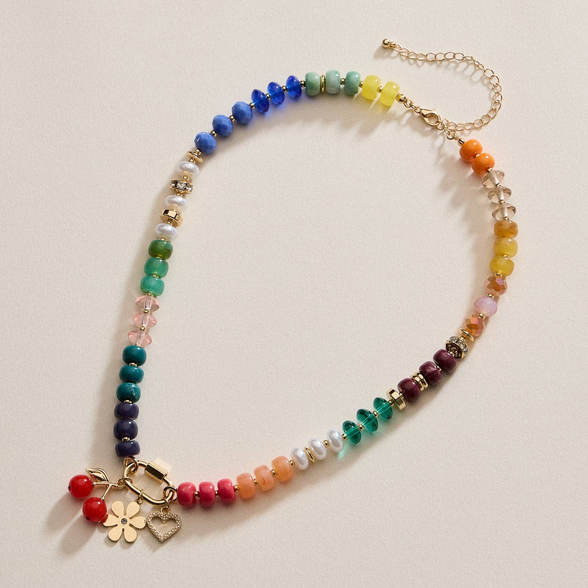 Layered Glass Bead Necklace | Trio of Charms