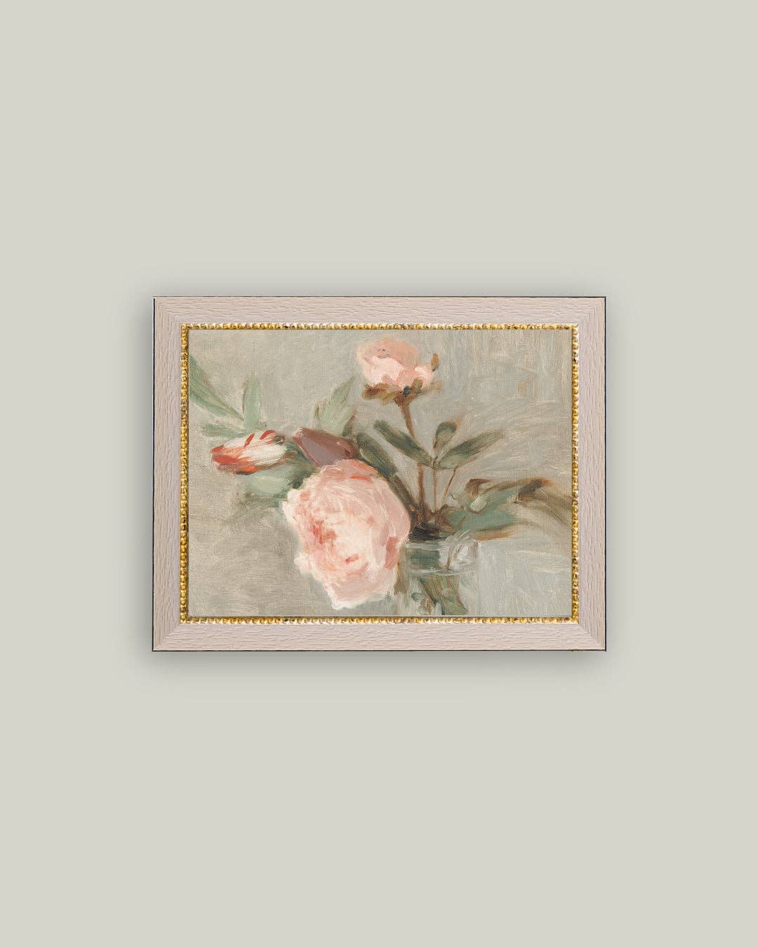 Close-up of pink rose canvas print with gold inner trim