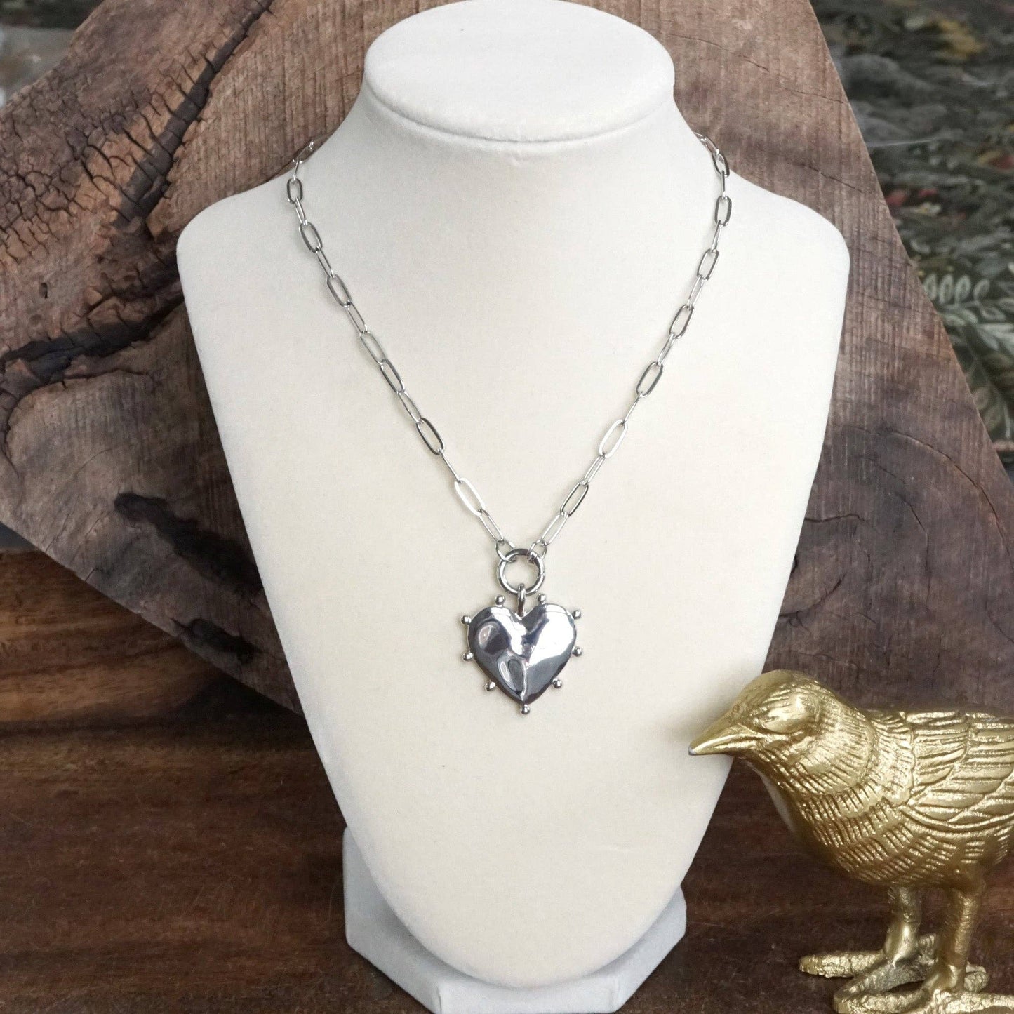 Modern Spiky Heart Paperclip Necklace - Gold Tone