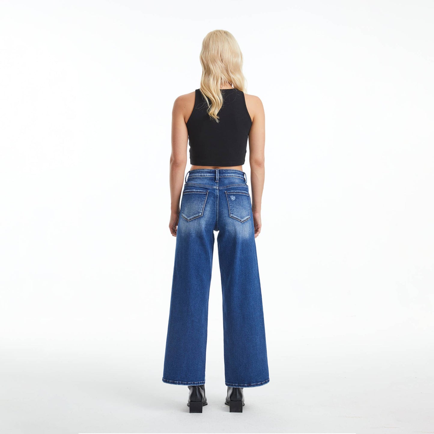 High Rise Two-Tone Wide Leg Jeans