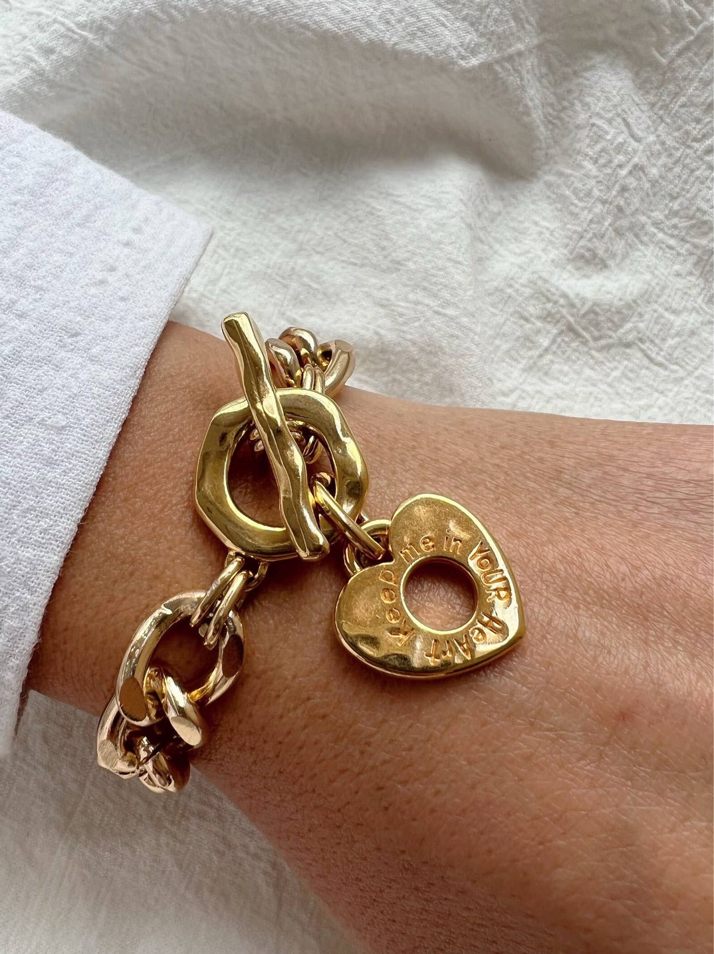 Gold Chunky Chain Bracelet Heart Charm