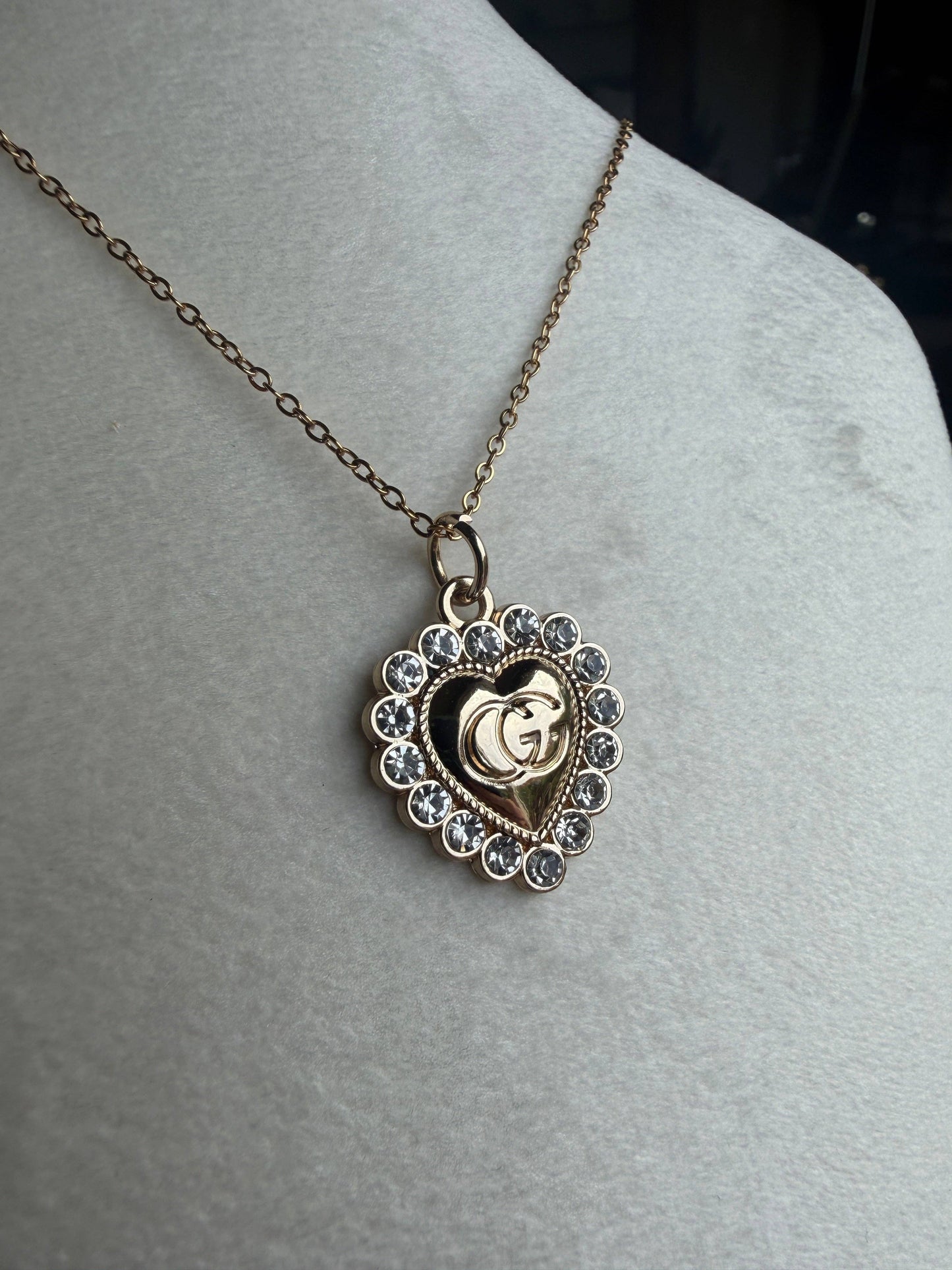 Upcycled Gucci Bling Heart Pendant Necklace #153 - Bling Heart
