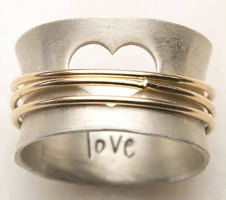 Boho Two - Tone Heart & 'Love' Ring