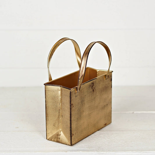 570505- Distressed Metal Tote Bag-10Hx8Wx4T-Antique Gold-