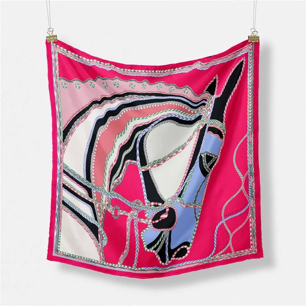 Equestrian Hunter Dressage Horse Print Satin Scarf 20”