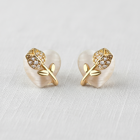 Vintage Tulip and Cat's Eye Heart Stud Earrings