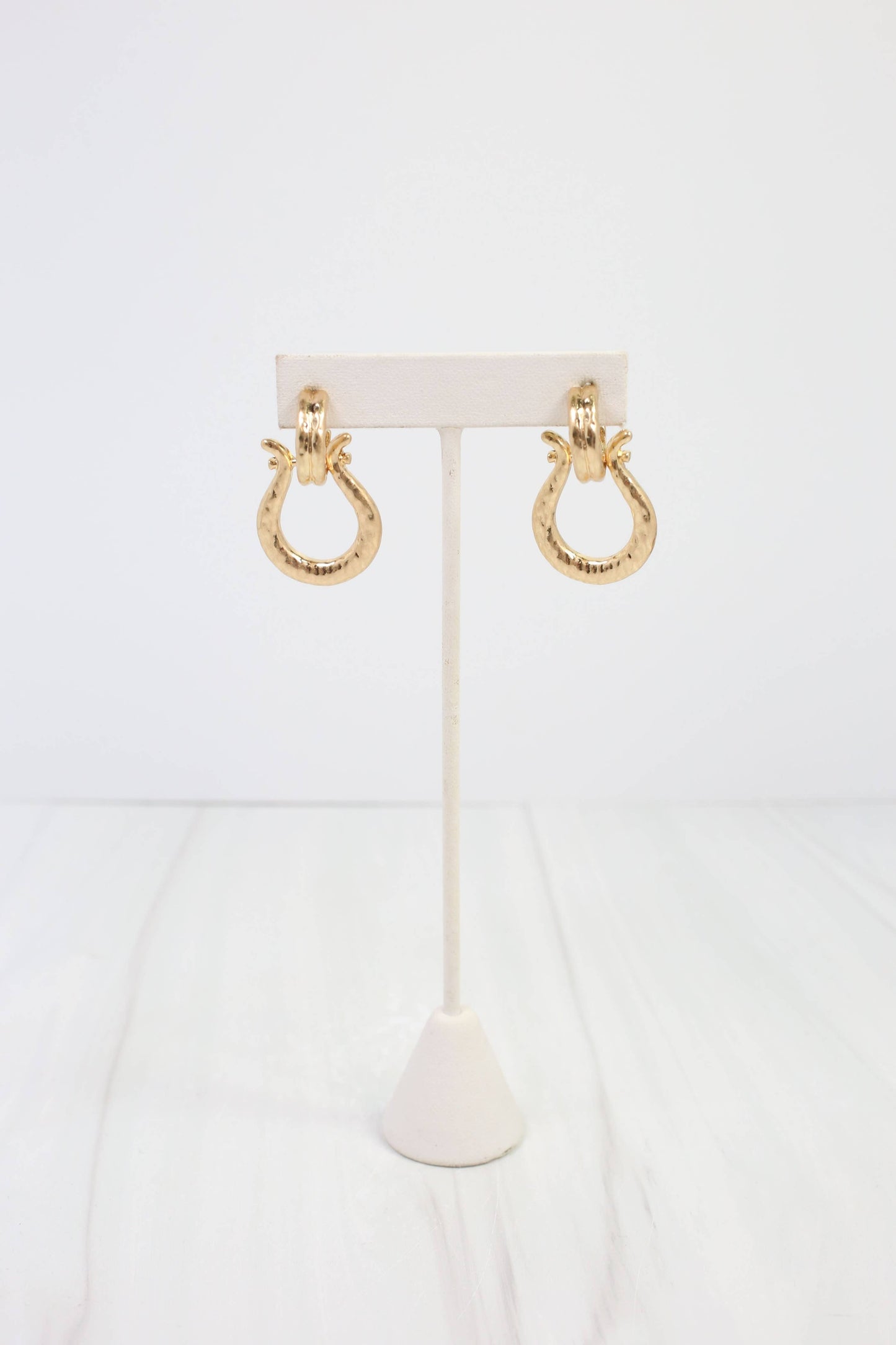 Danville Hammered Horse Bit Earring Worn Gold