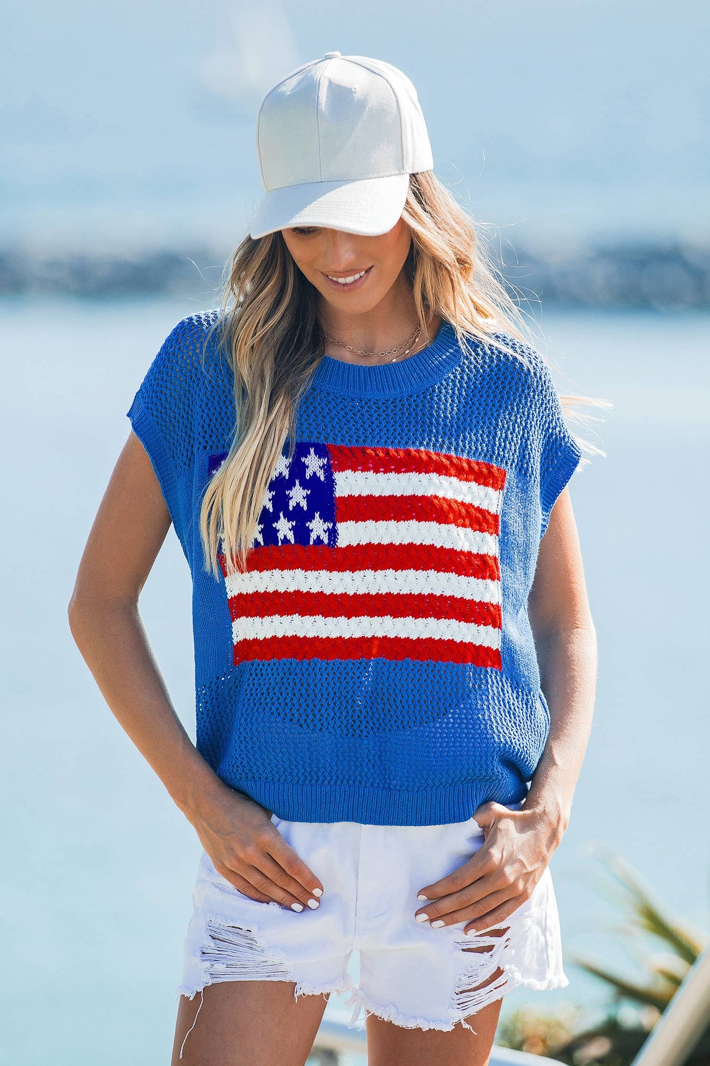 4th of July US Flag Graphic Short Sleeve Sweater Top