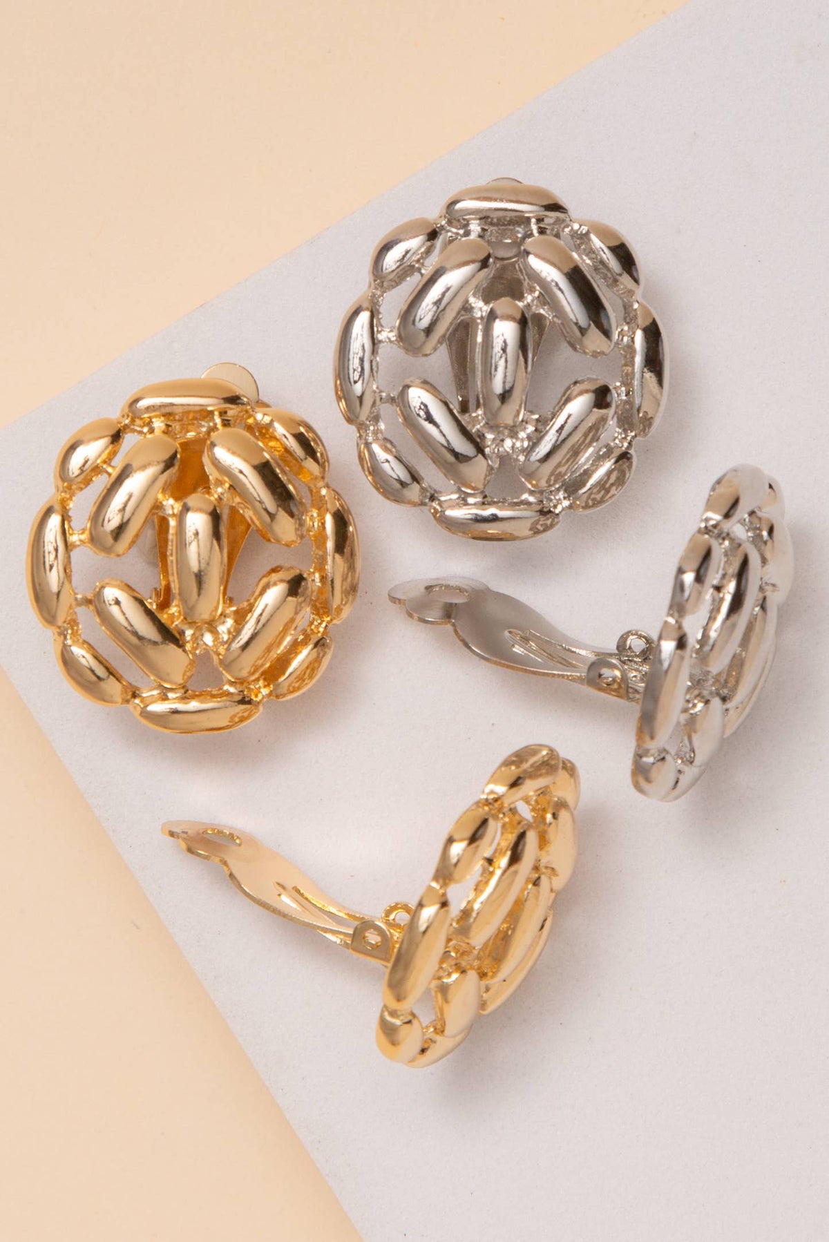 Openwork Oval Cluster Clip On Earrings