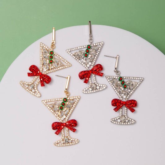 Christmas Crystal Cocktail Post Dangle Earrings