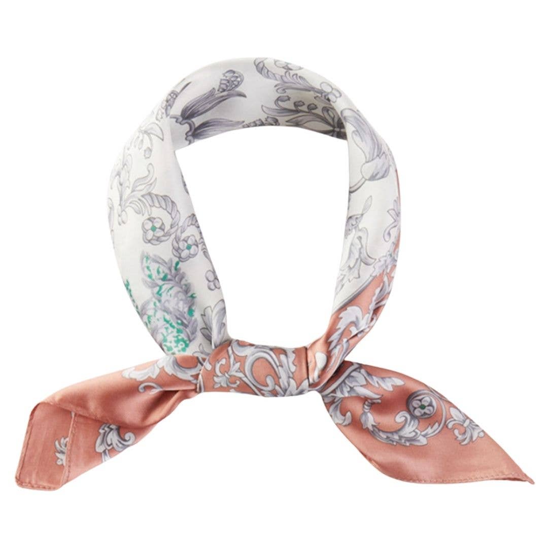 FLORAL PATTERN BANDANA SQUARE SILKY NECK SCARF