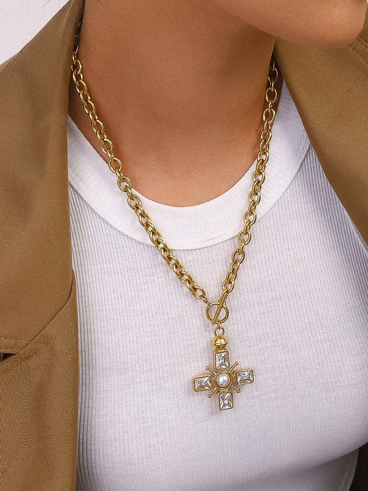 Patrice 18K Gold Non-Tarnish Cross Necklace