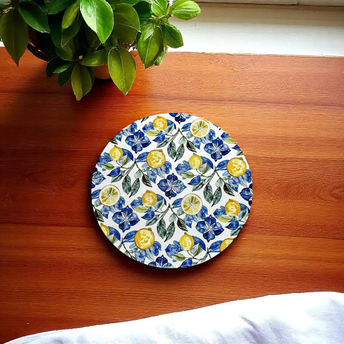 Mediterranean Lemon Coasters | Coastal Blue & Yellow Accents