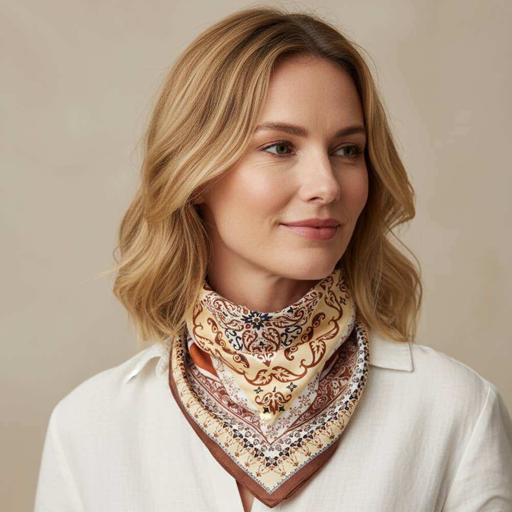PAISLEY ARABESQUE ORIENTAL BANDANA SQUARE NECK SCARF