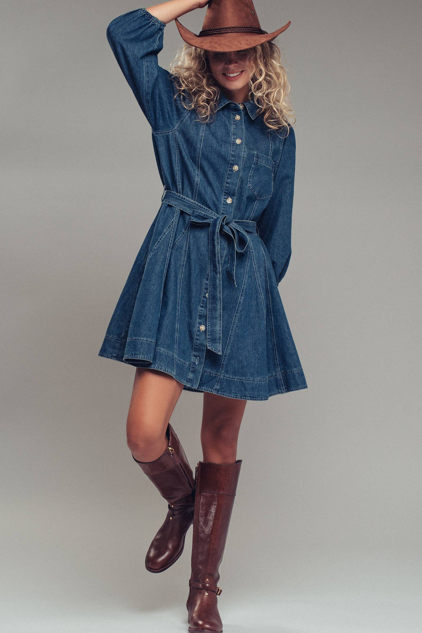 Western Belted Fit-and-Flare Dress