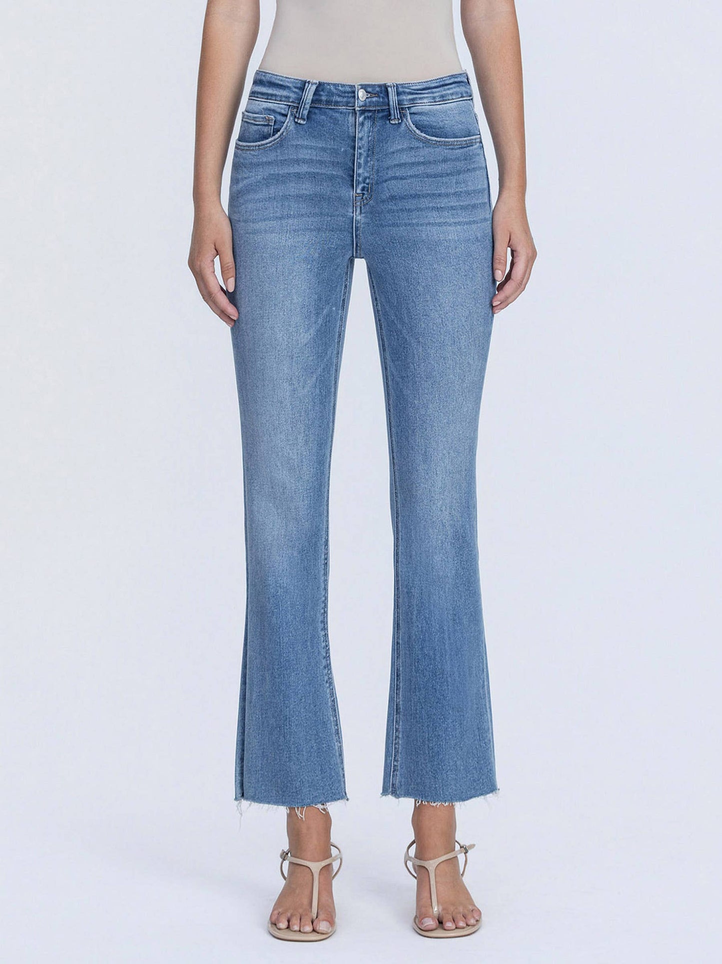 CLEAN CUT RAW HEM CROP FLARE JEANS