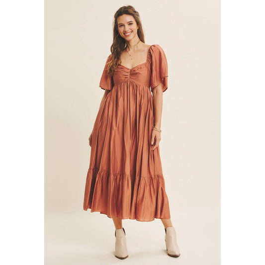 FLATTERING FLOWY SWEETHEART LIGHTWEIGHT SMOCKED MIDI DRESS