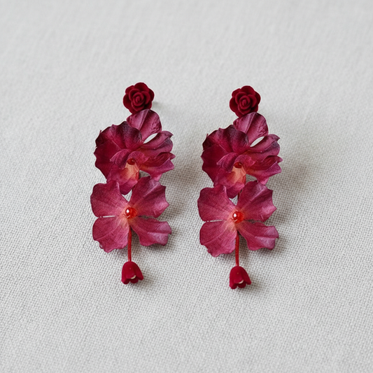 Silver Needle Rose Glass Pearl Stud Earrings
