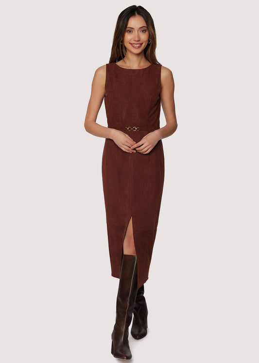 Fall Enchantment Midi Dress - Fall Solid Suede Front Slit