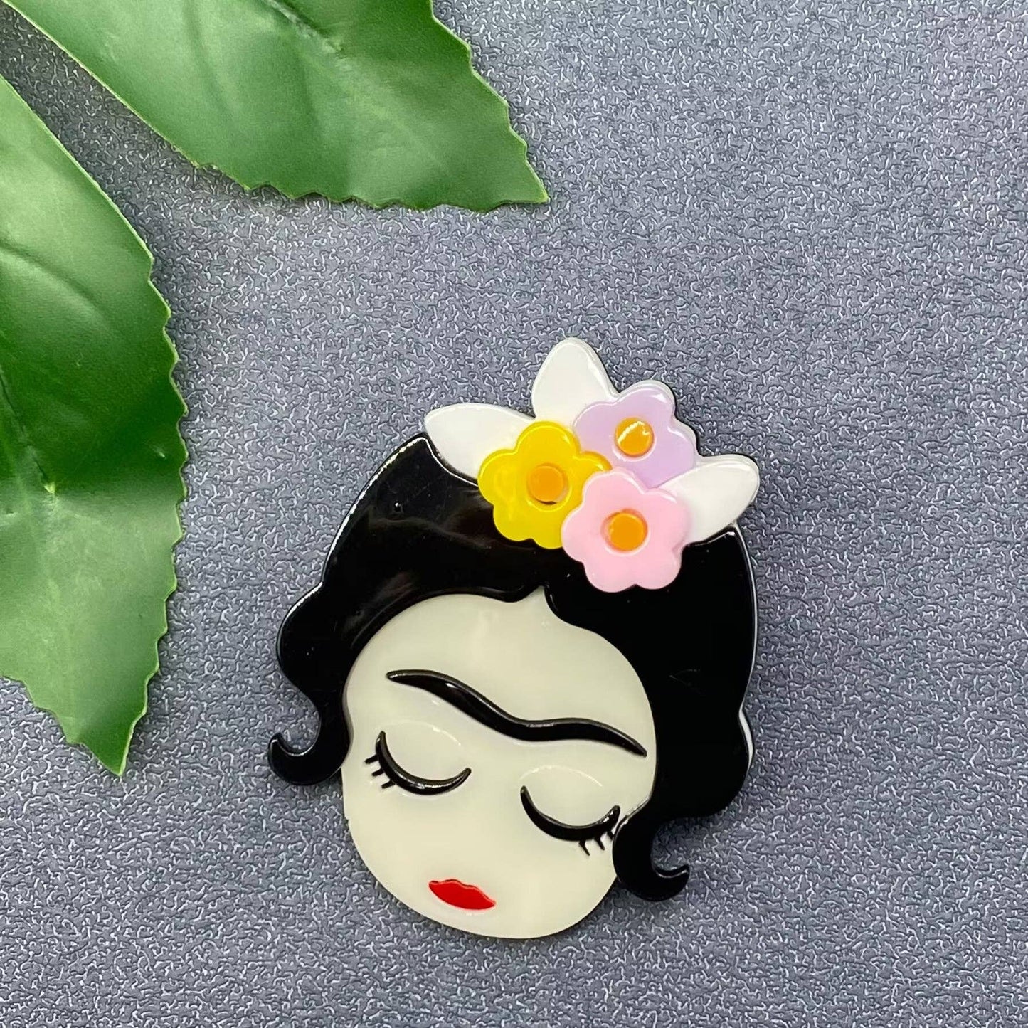 Girl with A Flower Wreath Acrylic Brooch