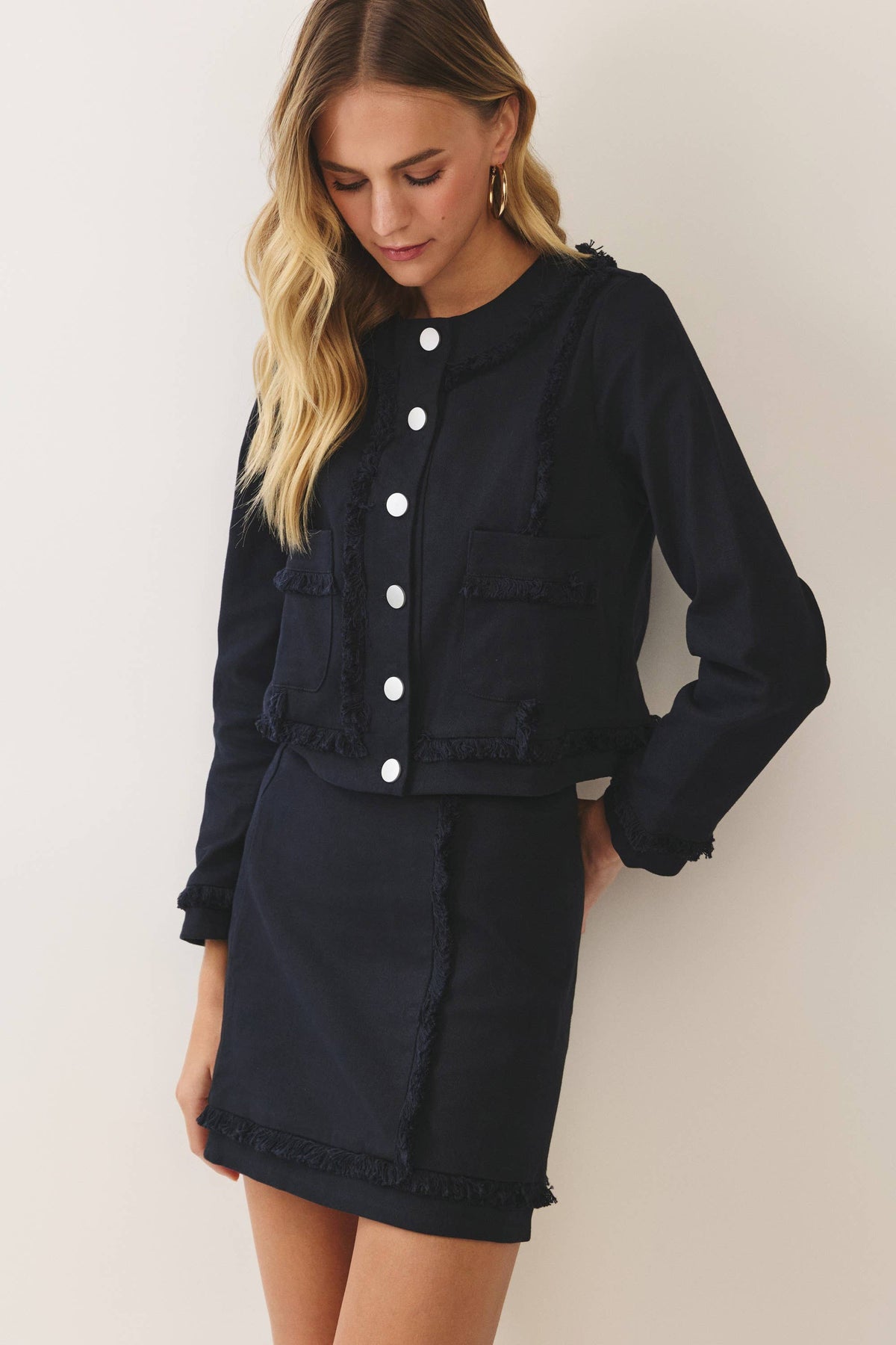 Fringe Trim Button Front Jacket