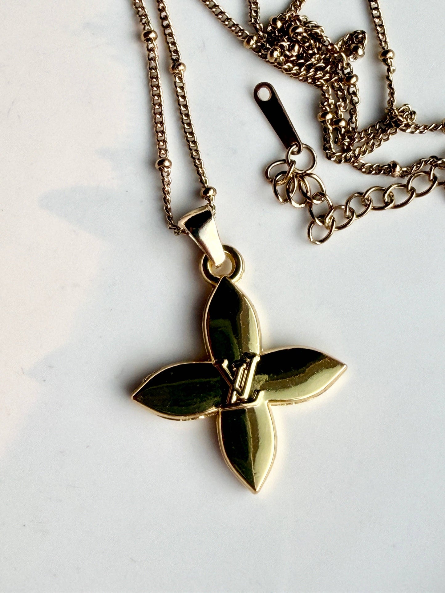 Upcycled LV Designer Four Petal Blossom Necklace
