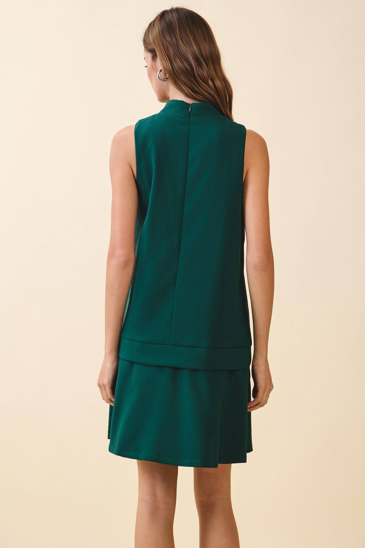 Sleeveless Mock Neck Layered Hem Shift Dress