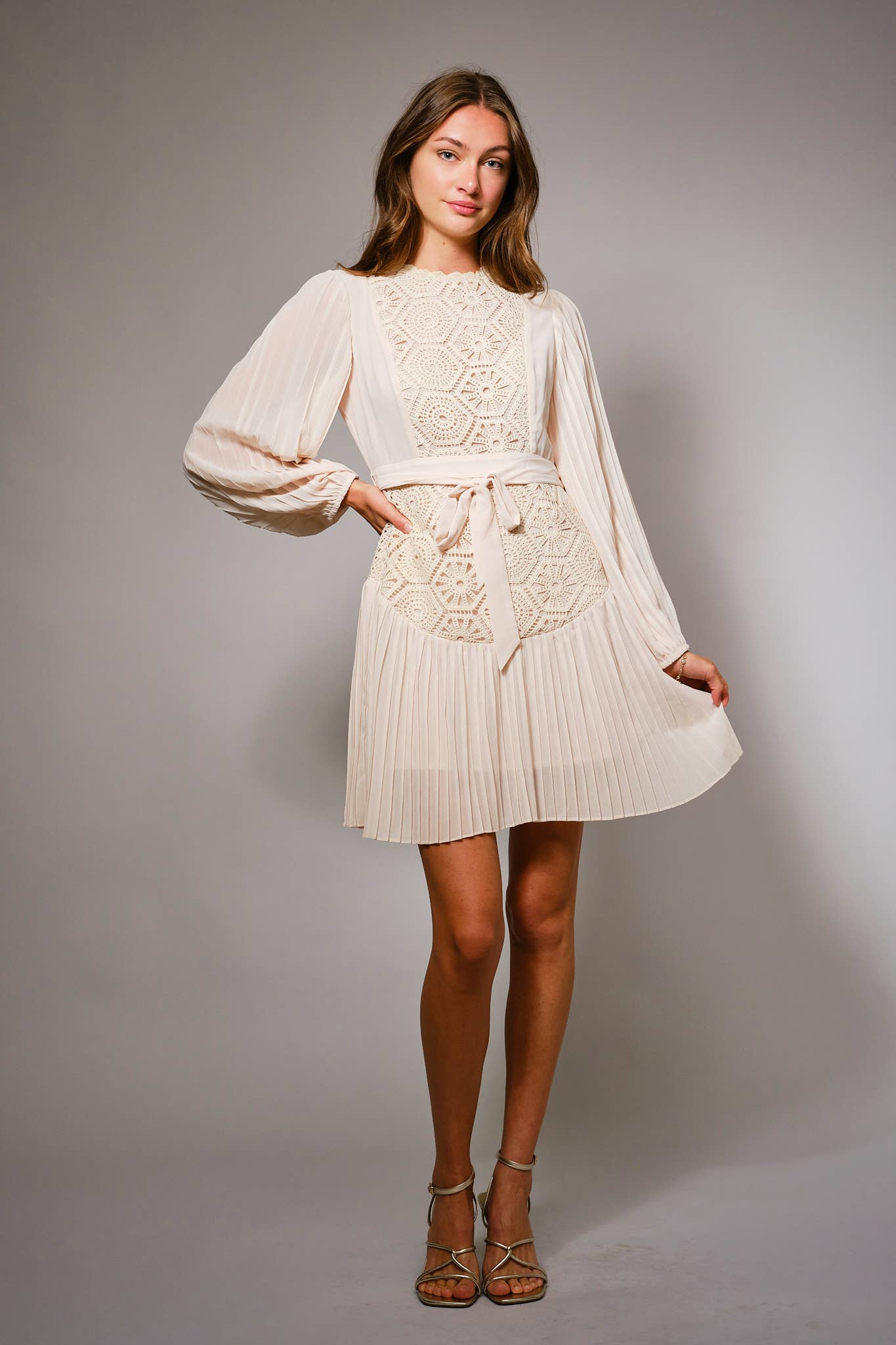 Lace Trim A-Line Blouse Dress
