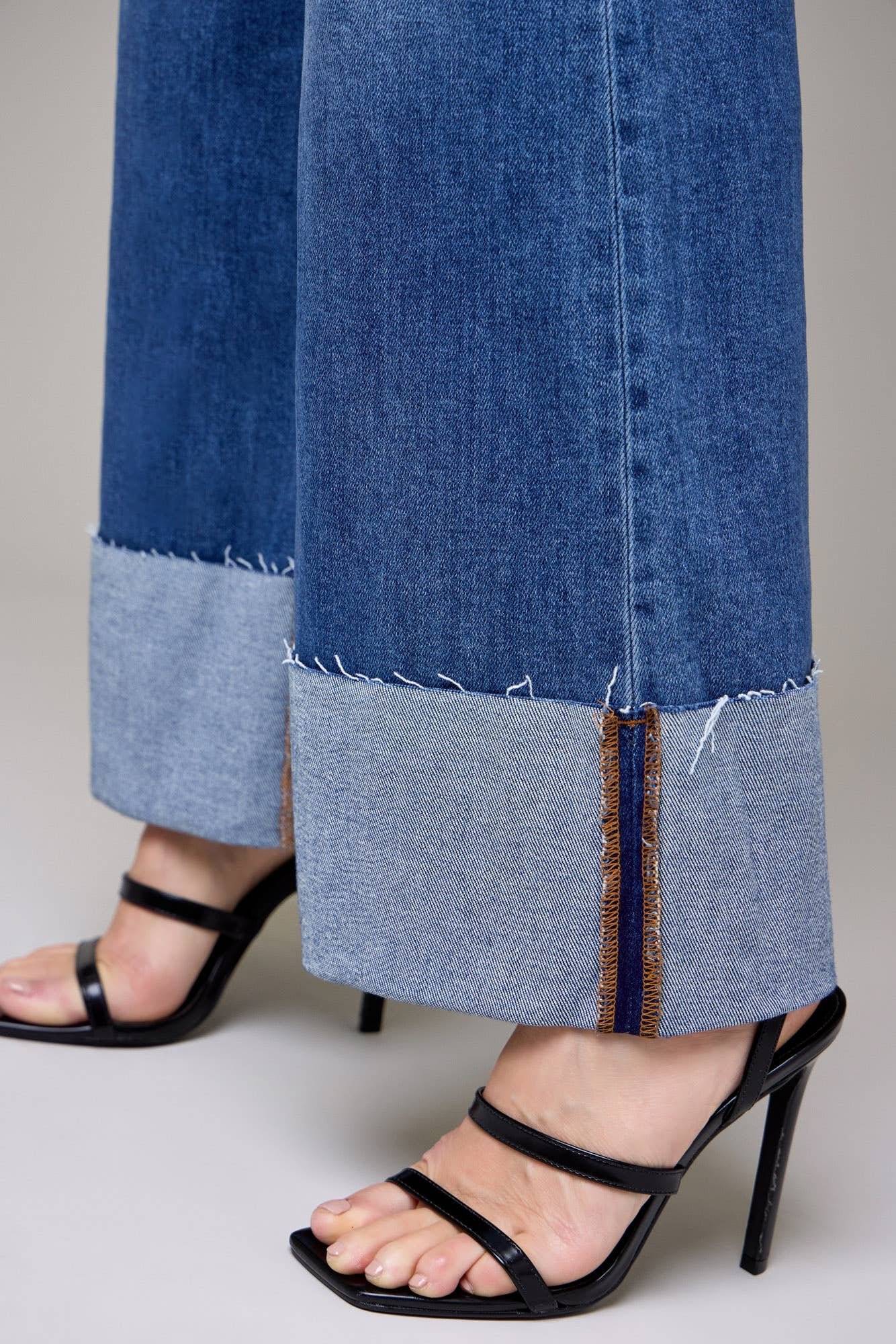Medium Wash Clean Cuffed High Rise Comfort Flare