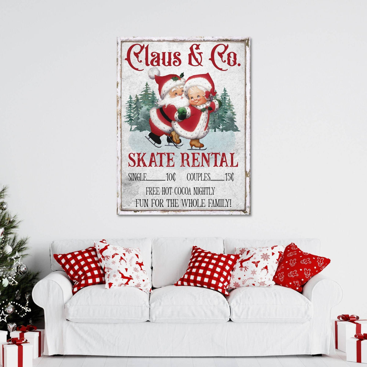 Cute Christmas Santa Claus & Co Skate Rental Canvas Sign