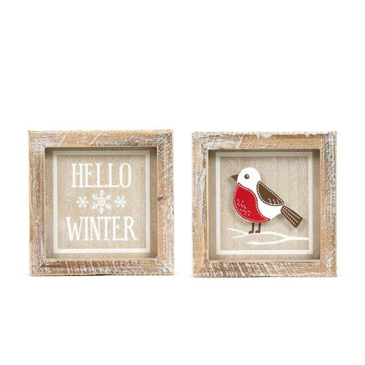 5x5 wood frame sign (BIRD/HELLO) SPRING DECOR