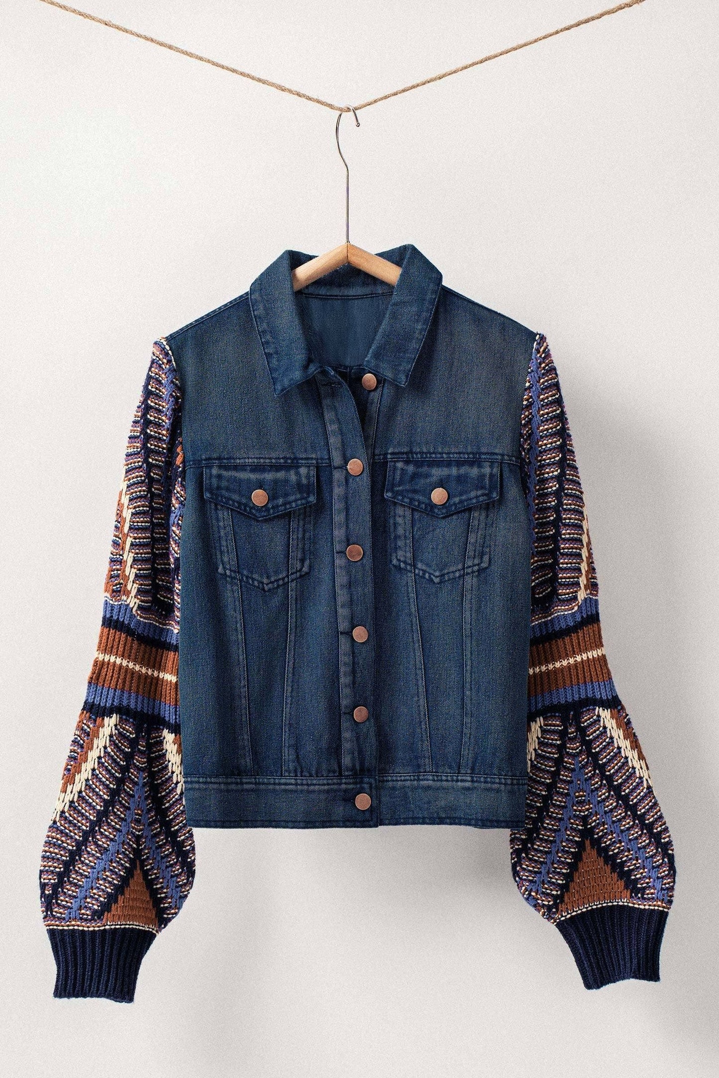 Denim Jacket with Knit Sleeves