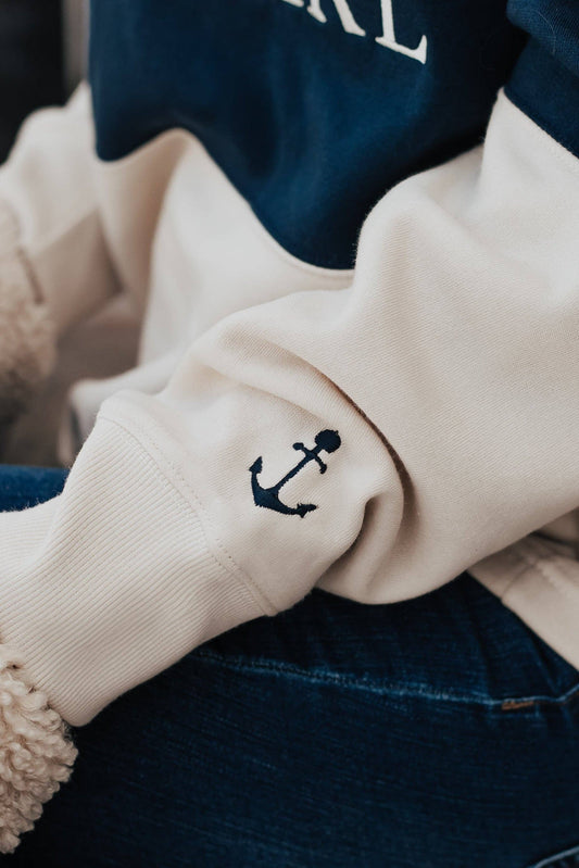 Lakegirl Cloud Fleece 1/4 Zip - Ivory & Navy