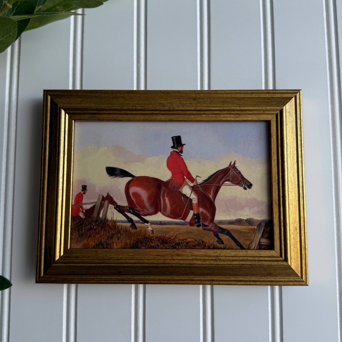 Vintage Style Equestrian Man riding a horse Art Print Framed