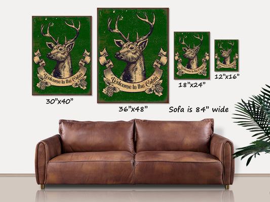 Welcome to the Cabin Vintage Deer Head Canvas Wall Art
