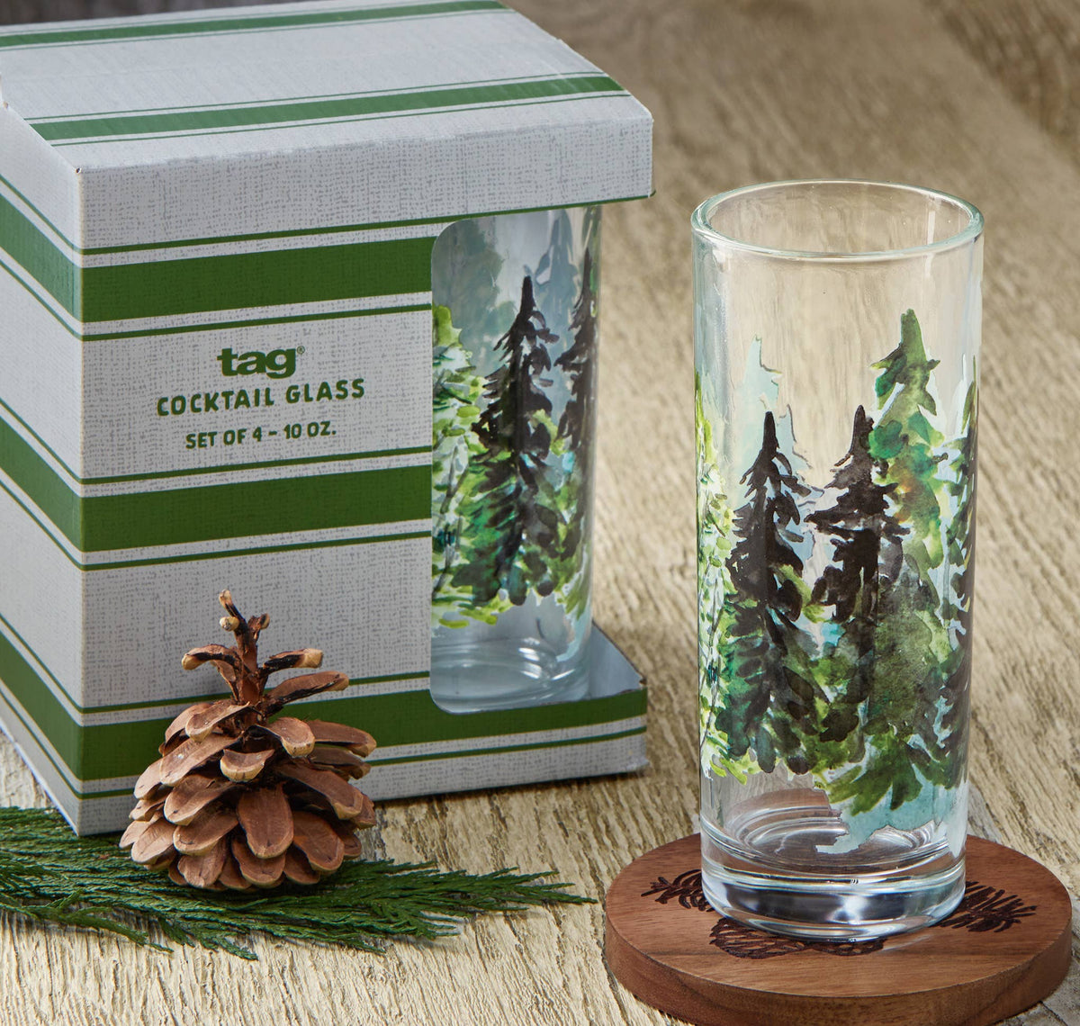 Northern Forest Drinking Glass Set of 4 Green Multi Glass