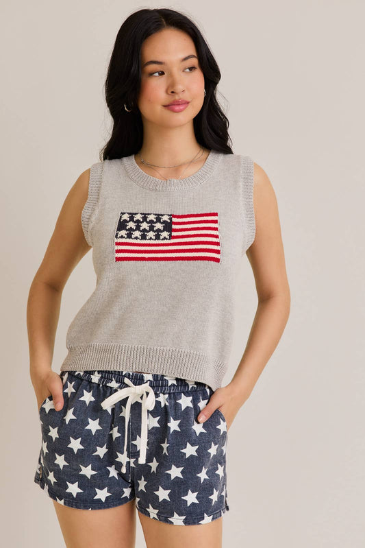 AMERICAN FLAG SLEEVELESS SWEATER TOP