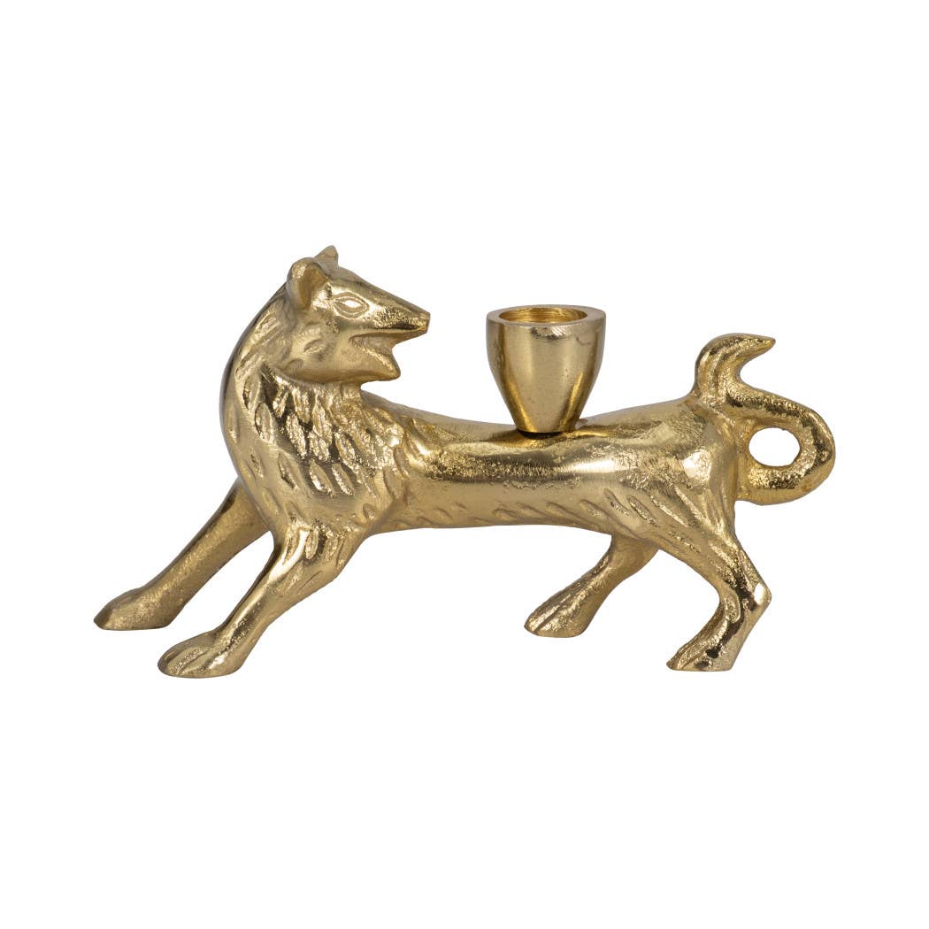 Candle Holder - Gold Metal Modern Sleek Fox Taper, 8 in.