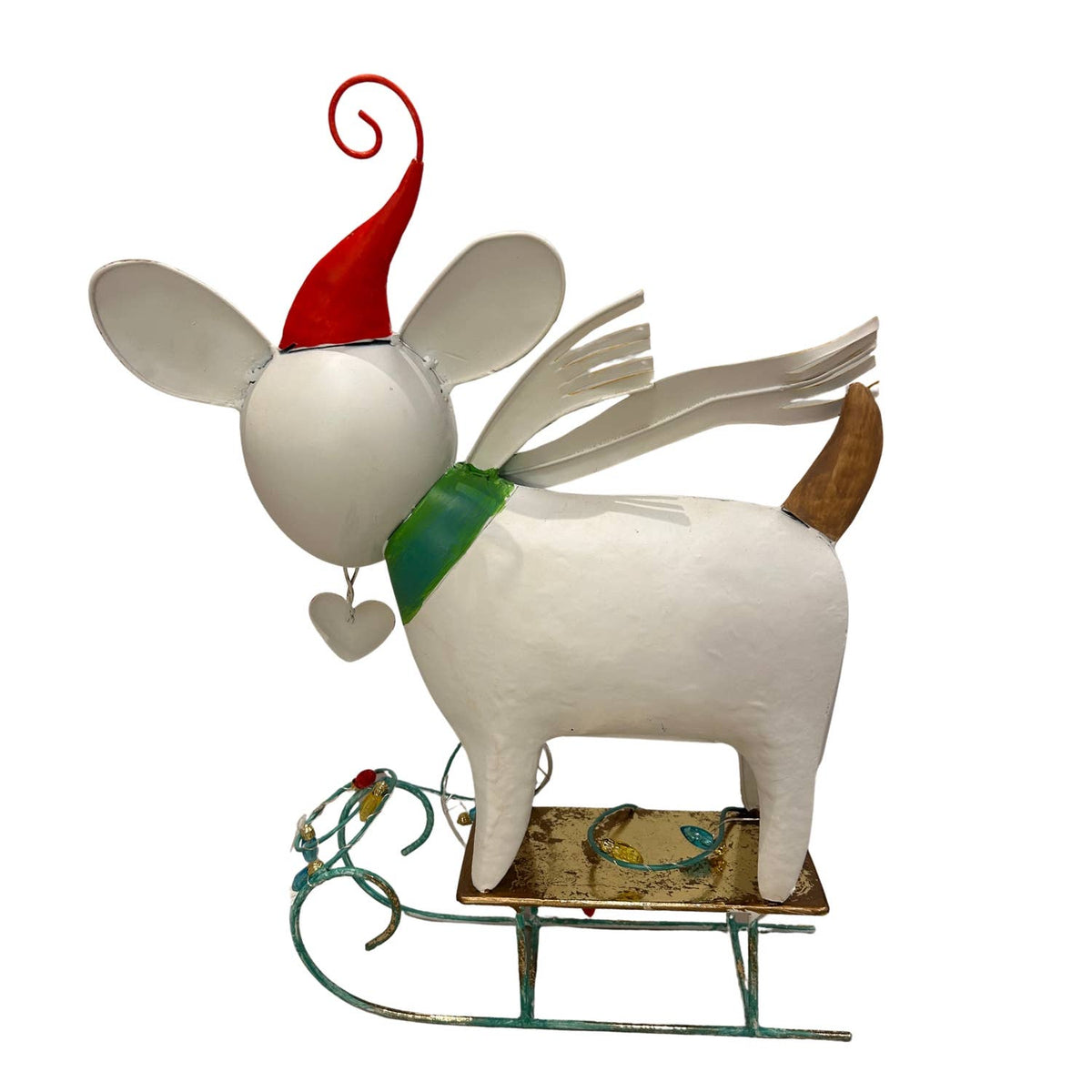 Metal Color Pop Christmas Dog on Sled w/ LED Lights 15.5"