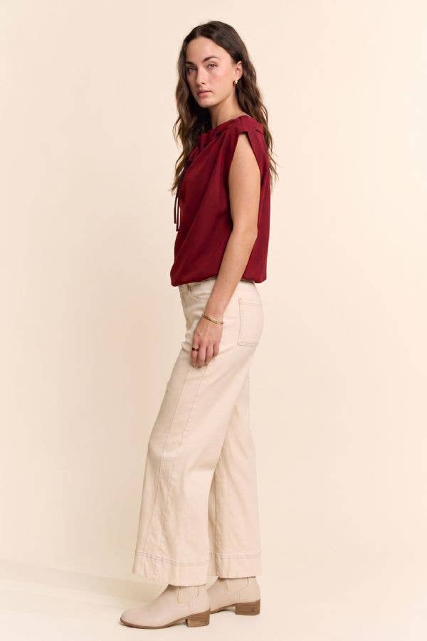 Cowl Neck Tie Detail Sleeveless Top