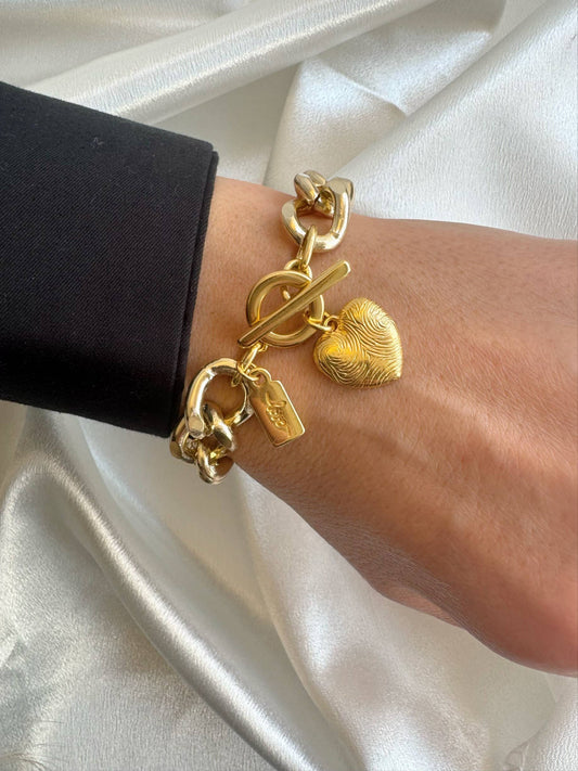 Gold Chunky Heart Charm Bracelet