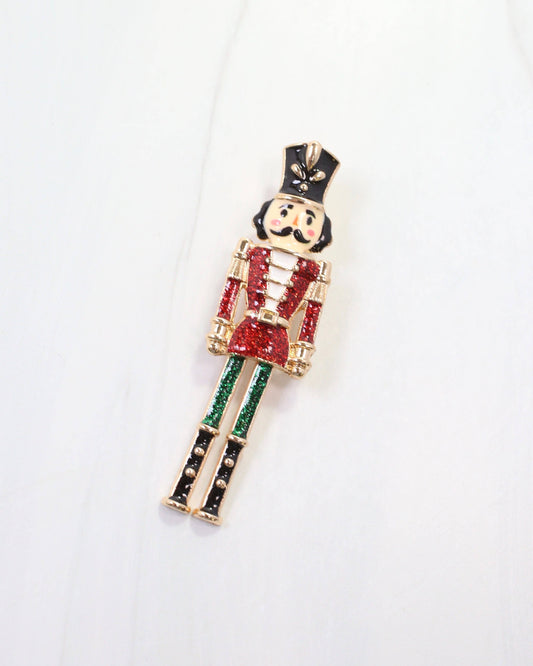 Naughty or Nice Nutcracker Brooch Red